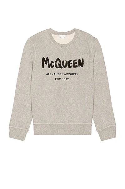Alexander Mcqueen Graffiti-print Crew-neck Sweatshirt In Grey