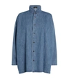 Eskandar Wide A-line Denim Shirt Jacket With Collar (very Long Length) In Blue