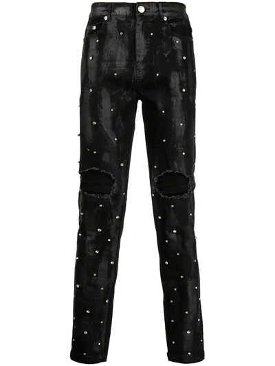 God's Masterful Children Harley Distressed Wax-appliqué Jeans In Black