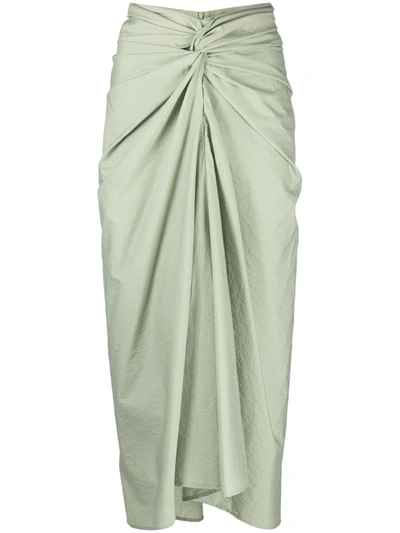 Brunello Cucinelli Knot-detail Cotton-blend Midi Skirt In Green