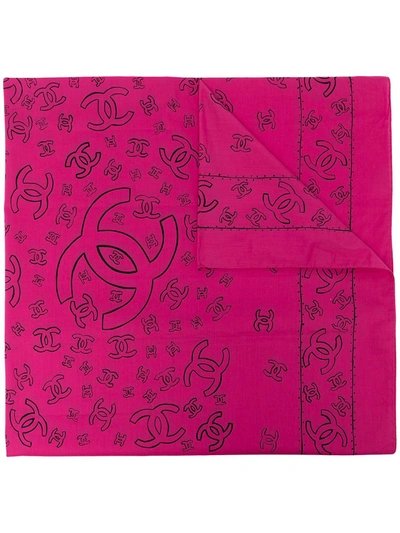 Pre-owned Chanel 1990s Logo Bandana Print Scarf In Pink