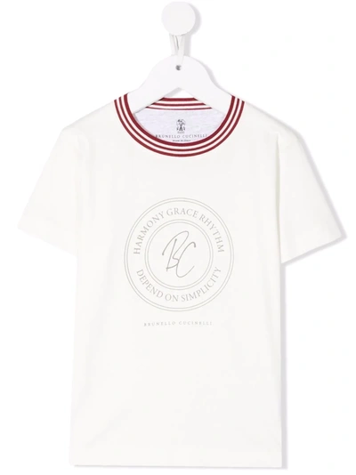 Brunello Cucinelli Teen Logo-print Cotton T-shirt In White