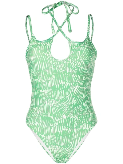 Jonathan Simkhai Alayna Abstract Fern Teardrop Cutout Swimsuit In Green