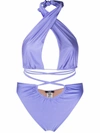 Noire Swimwear Lattice-strap Halterneck Swimsuit In Blue
