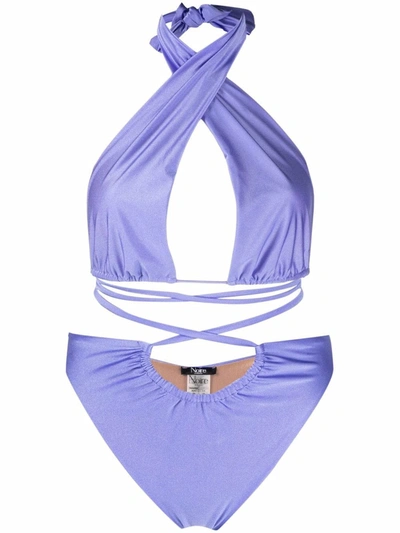 Noire Swimwear Lattice-strap Halterneck Swimsuit In Blue