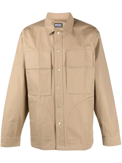 Diesel Button-up Overshirt In Neutrals
