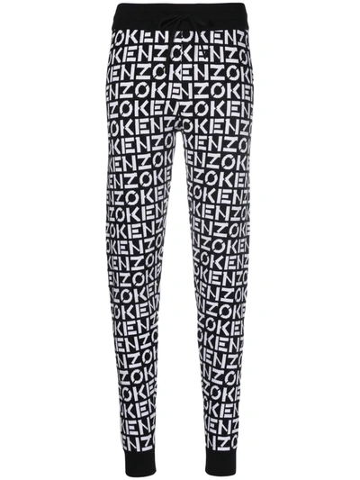 Kenzo All-over Logo Print Trousers In Black