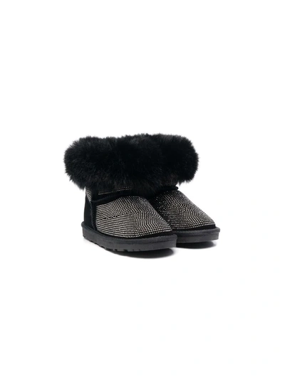 Monnalisa Teen Faux-fur Trimmed Ankle Boots In Black