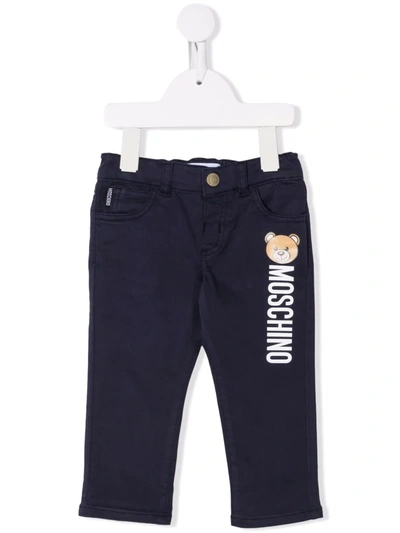 Moschino Babies' Logo印花直筒长裤 In Blu
