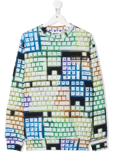 Molo Teen Keybord-motif Organic-cotton Sweatshirt In Green