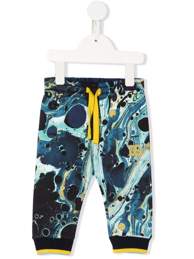 Dolce & Gabbana Babies' Jersey Jogging Trousers With Marbled Print In Blue