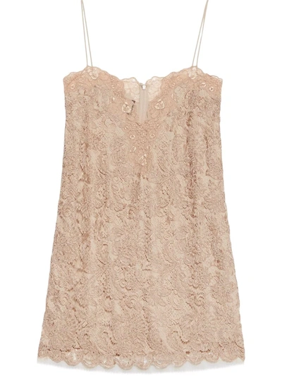 Gucci Floral-lace Mini Dress In Neutrals | ModeSens