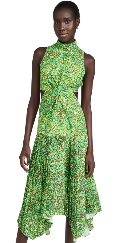 Alemais Phyllis Twist Front Pleat Dress In Acid Green