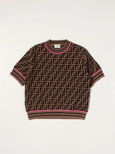 Fendi Kids' Sweater With Allover Ff Logo In Pink