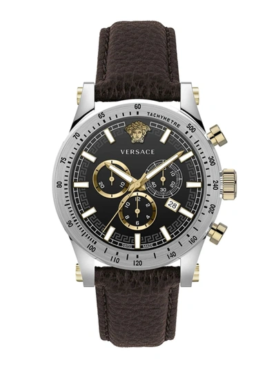 Versace Men's Chrono Sporty Stainless Steel & Leather Chronograph Watch In Black