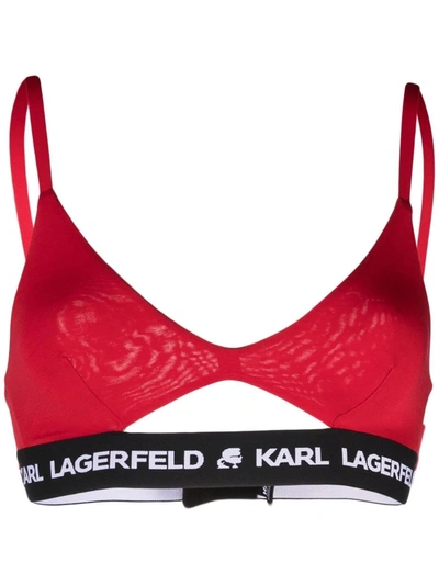 Karl Lagerfeld Peephole Logo Bra In Red