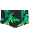 Amir Slama Leaf-print Swimming Trunks In Black