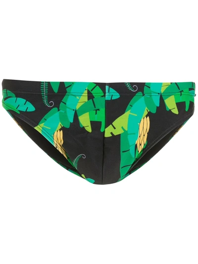 Amir Slama Leaf-print Swimming Trunks In Black