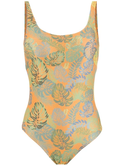 Amir Slama Palm Leaf Print Swimsuit In Orange