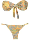Amir Slama Palm Leaf Print Bandeau Bikini In Orange
