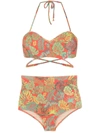 Amir Slama Palm Leaf Print High-rise Bikini In Red