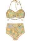 Amir Slama Palm Leaf Print High-rise Bikini In Orange