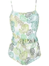 AMIR SLAMA PALM LEAF PRINT BELTED SWIMSUIT