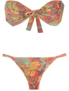 Amir Slama Palm Leaf Print Bandeau Bikini In Red
