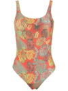 Amir Slama Palm Leaf Print Swimsuit In Red