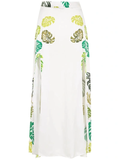 Amir Slama Palm Leaf Print Maxi Skirt In White