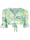Amir Slama Palm Leaf Print Cropped Top In Green