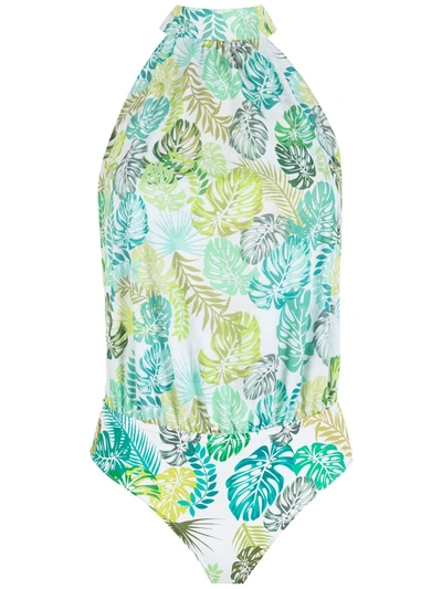 Amir Slama Palm Leaf Print Bodysuit In Green