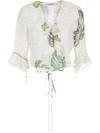 Amir Slama Palm Leaf Print Ruffle Blouse In Neutrals