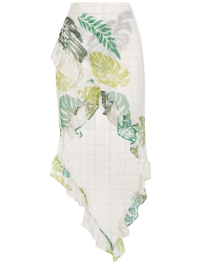 Amir Slama Palm Leaf Print Ruffle Skirt In Neutrals