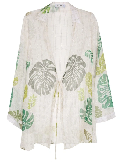 Amir Slama Palm Leaf Print Beach Shirt In Neutrals