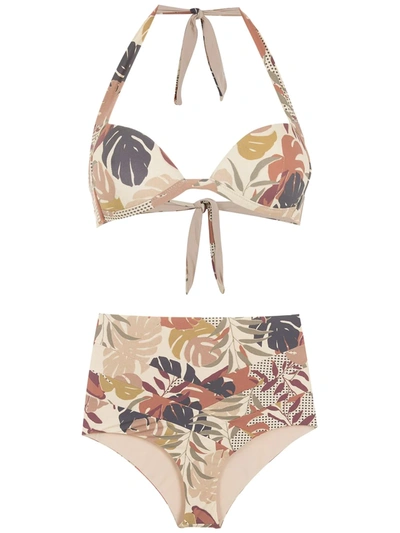 Amir Slama Palm Leaf Print High-rise Bikini In Neutrals