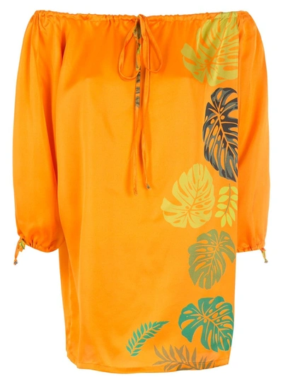 Amir Slama Palm Leaf Print Mini Dress In Orange