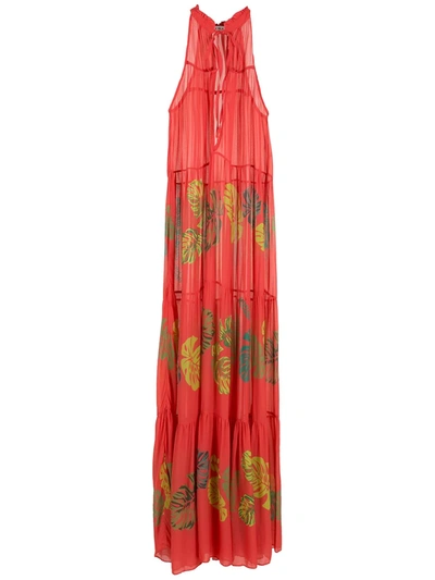 Amir Slama Palm Leaf Print Maxi Dress In Red