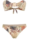 Amir Slama Palm Leaf Print Bikini In Neutrals