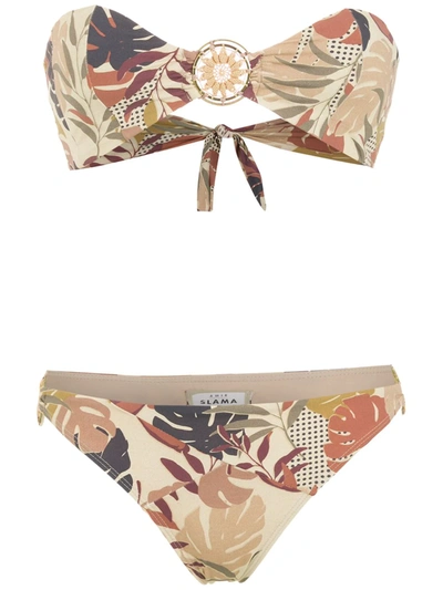 Amir Slama Palm Leaf Print Bikini In Neutrals