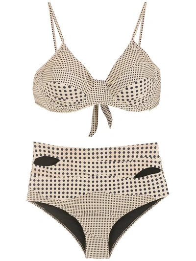 Amir Slama Polka-dot Print High-rise Bikini In Neutrals