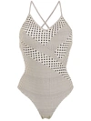 Amir Slama Polka-dot Print Panelled Swimsuit In Neutrals