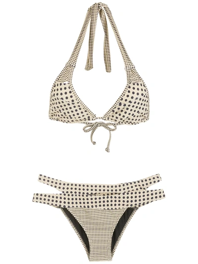 Amir Slama Polka-dot Print Cutout Bikini In Neutrals