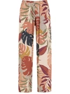 Amir Slama Palm Leaf Print Straight Trousers In Neutrals