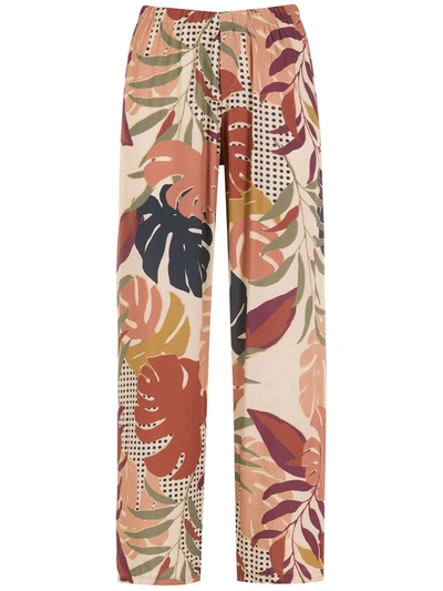 Amir Slama Palm Leaf Print Straight Trousers In Neutrals