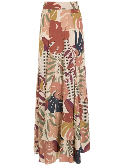 Amir Slama Palm Leaf Print Maxi Skirt In Multicolour