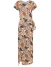 Amir Slama Palm Leaf Print Maxi Dress In Neutrals
