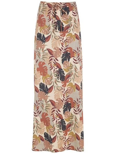 Amir Slama Palm Leaf Print Maxi Skirt In Neutrals