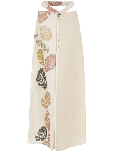 Amir Slama Palm Leaf Print Skirt In Neutrals