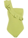 Clube Bossa Ruffle-trimmed One-shoulder Swimsuit In Green